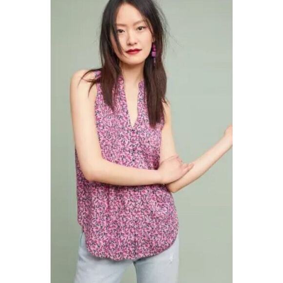Mauve Anthropologie Women's Blouse‎ Size M Sleeveless Button Up Petunia Pintuck - Picture 1 of 9